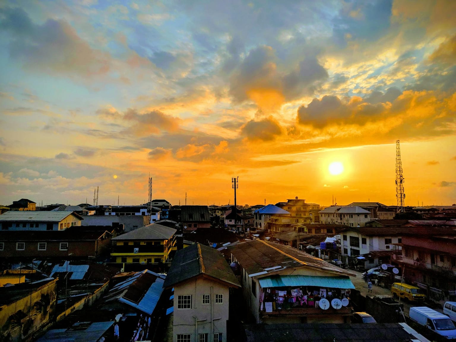 Aerial view of a colourful Lagos neighbourhood